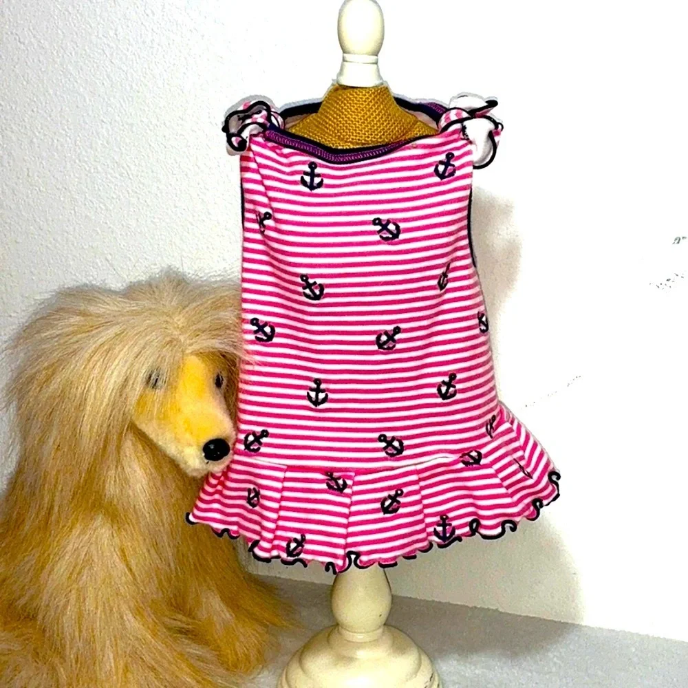 Nautical Striped Dog Dress with Anchor Print